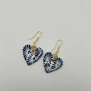 Navy and Gold Heart Earrings